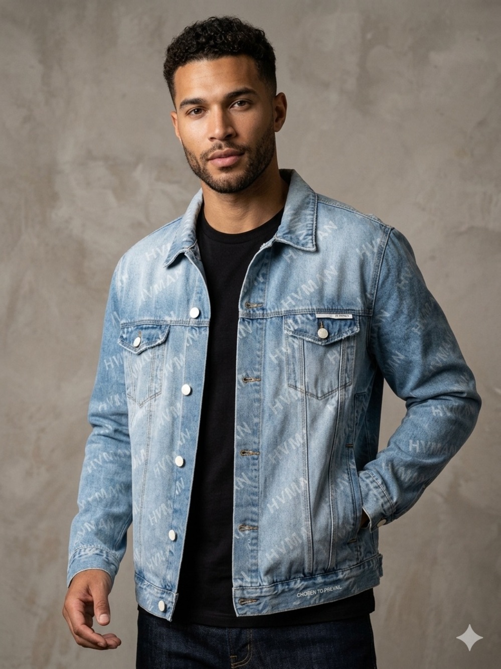 Acid Washed Light Blue Denim Trucker Jacket - Brand: HVMAN size XL
